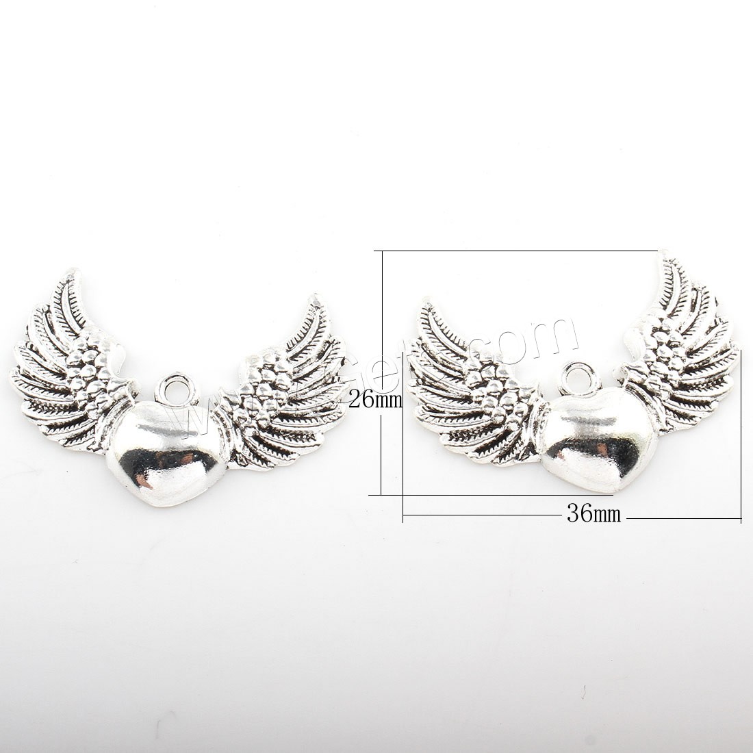 Zinc Alloy Heart Pendants, Winged Heart, plated, more colors for choice, 36x26mm, Hole:Approx 2mm, Approx 165PCs/Bag, Sold By Bag