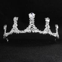 Bridal Tiaras, Zinc Alloy, Crown, platinum color plated, for woman & with rhinestone, 135*50mm 