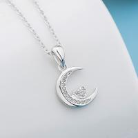 Cubic Zirconia Micro Pave Sterling Silver Pendant, 925 Sterling Silver, Moon, plated, micro pave cubic zirconia Approx 2-3mm 