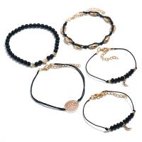 Zinc Alloy Bracelet Set, with Cotton Cord & Acrylic, plated, 5 pieces & adjustable & for woman, 13mm, 19mm, 50mm, 6mm Approx 7.6 Inch, Approx  8 Inch, Approx  9 Inch 