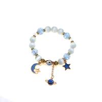 Zinc Alloy Bracelet, with Glass Beads & Lampwork, Moon and Star, plated, adjustable & for woman, mixed colors Approx 6.7 Inch 