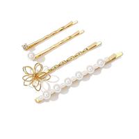 Hair Slide, Plastic Pearl, gold color plated, for woman 110*75mm 
