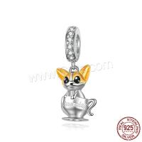 Cubic Zirconia Micro Pave Sterling Silver Pendant, 925 Sterling Silver, Dog, real gold plated, micro pave cubic zirconia Approx 2-3mm 