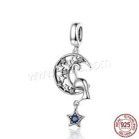 Cubic Zirconia Micro Pave Sterling Silver Pendant, 925 Sterling Silver, with Cubic Zirconia, Moon and Star, real silver plated Approx 2-3mm 
