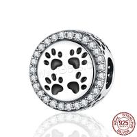 Cubic Zirconia Micro Pave Sterling Silver Bead, 925 Sterling Silver, Footprint, real silver plated, micro pave cubic zirconia Approx 4.5mm 