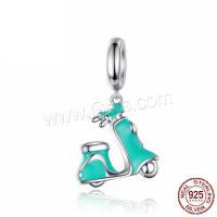 Enamel Sterling Silver Pendants, 925 Sterling Silver, Motorcycle, real silver plated Approx 2-3mm 