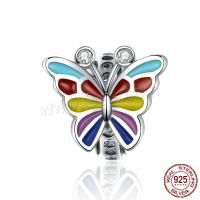 Sterling Silver Animal Bead, 925 Sterling Silver, Butterfly, real silver plated, micro pave cubic zirconia Approx 4.5mm 
