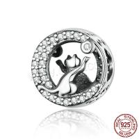 Cubic Zirconia Micro Pave Sterling Silver Bead, 925 Sterling Silver, Cat, real silver plated, micro pave cubic zirconia Approx 4.5mm 