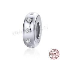 Cubic Zirconia Micro Pave Sterling Silver Bead, 925 Sterling Silver, Round, real silver plated, micro pave cubic zirconia Approx 4.5mm 
