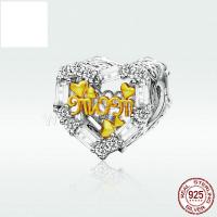 Cubic Zirconia Micro Pave Sterling Silver Bead, 925 Sterling Silver, Heart, real gold plated, micro pave cubic zirconia Approx 4.5mm 