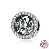 Cubic Zirconia Micro Pave Sterling Silver Bead, 925 Sterling Silver, Taurus, real silver plated, micro pave cubic zirconia Approx 4.5mm 