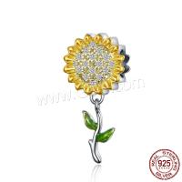 Cubic Zirconia Micro Pave Sterling Silver Pendant, 925 Sterling Silver, Sunflower, real gold plated, micro pave cubic zirconia 