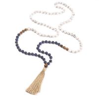 Magnesite Sweater Necklace, with Lapis Lazuli & Tiger Eye, Tassel, Unisex Approx 43.3 Inch 