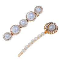 Hair Slide, Zinc Alloy, with Plastic Pearl, plated & for woman & with rhinestone 68mm*16mm,70mm*18mm 