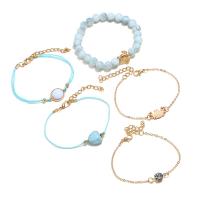 Fashion Zinc Alloy Bracelets, with Resin, plated, 5 pieces & for woman & with rhinestone, blue 