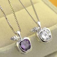 Cubic Zirconia Sterling Silver Pendants, 925 Sterling Silver, Apple, platinum plated, for woman 