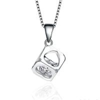Cubic Zirconia Sterling Silver Pendants, 925 Sterling Silver, Heart, platinum plated, for woman 