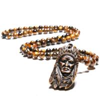 Tiger Eye Sweater Necklace, Face, Indian Pattern & for woman, 8mm Approx 27.5 Inch 