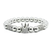 Brass Bracelet, with Cubic Zirconia, plated, Unisex & micro pave cubic zirconia, silver color, 8mm Approx 7.5 Inch 
