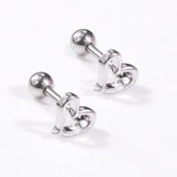 Stainless Steel Piercing Earring, Heart, for woman & with rhinestone, 8*4*1.2mm 