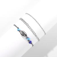 Zinc Alloy Bracelet Set, with Seedbead & Cotton Cord, plated, three pieces & for woman, dark grey 