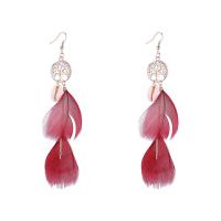 Zinc Alloy Tassel Earring, with Feather & Shell, gold color plated, vintage & for woman 127mm 