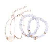 Zinc Alloy Bracelet Set, with Glass Beads, with 1.9 extender chain, gold color plated, twist oval chain & for woman Approx 7.4 Inch 