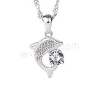 Cubic Zirconia Micro Pave Sterling Silver Pendant, 925 Sterling Silver, Dolphin, platinum plated, micro pave cubic zirconia 