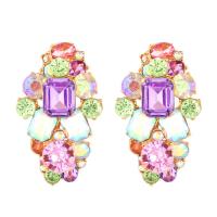 Zinc Alloy Rhinestone Stud Earring, plated, for woman & with rhinestone, multi-colored 