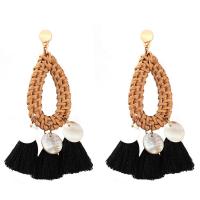 Zinc Alloy Tassel Earring, with Cotton Thread & Rattan & Shell, plated, for woman 