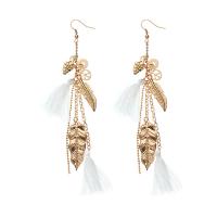 Zinc Alloy Tassel Earring, with Cotton Thread & Resin, gold color plated, fashion jewelry & for woman, white 