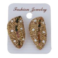 Rhinestone Clay Pave Stud Earring, with rubber earnut & Gemstone & Freshwater Pearl, for woman, gold 