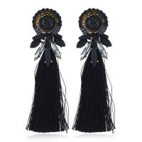 Zinc Alloy Tassel Earring, with Cotton Thread, plated, fashion jewelry & for woman & with rhinestone 