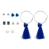 Zinc Alloy Earring Set, with Cotton Thread & Plastic Pearl, plated, 6 pieces & fashion jewelry & for woman & with rhinestone, mixed colors 