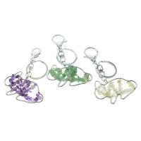 Gemstone Key Chain, with Brass, Rabbit, platinum color plated 