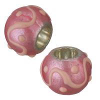 Enamel Brass European Beads, silver color plated, pink Approx 4.5mm 