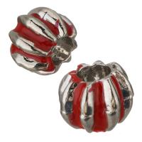 Enamel Brass European Beads, silver color plated, red Approx 4.5mm 
