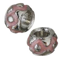 Enamel Brass European Beads, silver color plated, pink Approx 5mm 