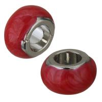 Large Hole Brass Beads, silver color plated, enamel, red Approx 4mm 