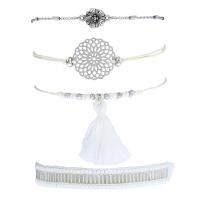 Zinc Alloy Bracelet Set, with Cotton Thread & Seedbead, plated, 4 pieces & fashion jewelry & for woman, white 