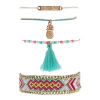 Zinc Alloy Bracelet Set, with Cotton Thread & Seedbead & Cotton Cord, plated, 4 pieces & fashion jewelry & for woman, mixed colors 