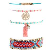 Zinc Alloy Bracelet Set, with Cotton Thread & Seedbead & Cotton Cord, plated, 4 pieces & fashion jewelry & for woman, mixed colors 