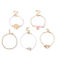 Zinc Alloy Bracelet Set, with Cotton Cord & Plastic Pearl, plated, 5 pieces & fashion jewelry & for woman, golden 