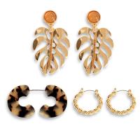 Zinc Alloy Earring Set, with Resin, plated, three pieces & fashion jewelry & for woman, golden, 30mm*25mm,27mm*25mm,50mm*27mm 