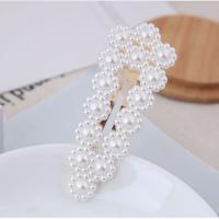 Hair Snap Clips, Zinc Alloy, with Plastic Pearl, plated & for woman, white 
