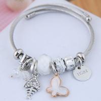 Zinc Alloy Cuff Bangle, with Tiger Tail Wire, silver color plated, for woman & with rhinestone 55mm 