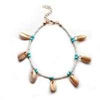 Seedbead bracelet de cheville, avec coquille & alliage de zinc, Placage, bijoux de mode & pour femme Environ 8.2 pouce, Vendu par brin