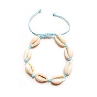 coquille bracelet de cheville, avec corde de coton, Placage, Réglable & bijoux de mode & pour femme, bleu ciel Environ 8.2 pouce, Vendu par brin