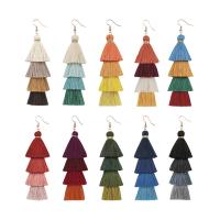 Zinc Alloy Tassel Earring, with Cotton Thread, gold color plated, Bohemian style & for woman 105mm 