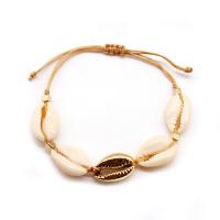 Natural Shell Connector Woven Ball Bracelet, with Cotton Cord & Zinc Alloy, plated, Adjustable & fashion jewelry & for woman Approx 12.2 Inch 